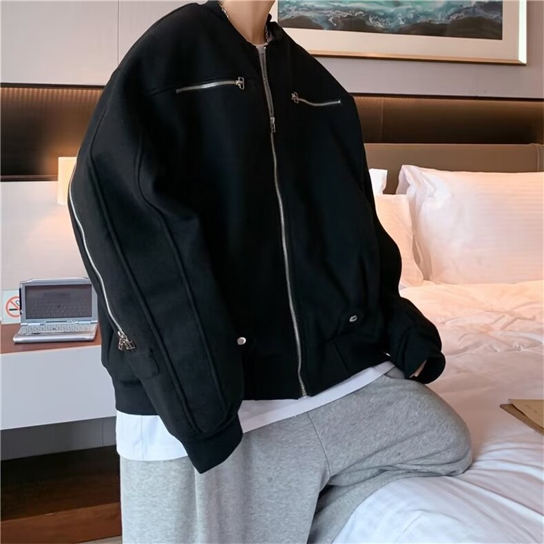 美式夹克男高街帅气拉链口袋棒球服2024秋冬新款ins外套W5329-P63,男装夹克,星座412-2