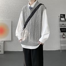 韩系叠穿复古麻花针织衫马甲男学院风早秋穿搭上衣服背心9097P58，男装背心/马甲，电商B312