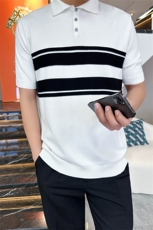 时尚撞色POLO领针织短袖T恤舒适简约百搭款夏季必备单品，男装T恤，惠友羊绒