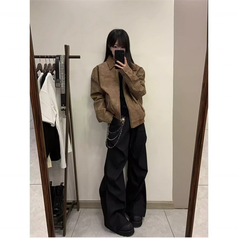 高级感褶皱西裤男春季美式潮牌休闲裤子宽松直筒垂感LXK0199-P45,男装西裤,星座1008