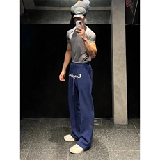 藏青色阿拉伯文裤子男款美式健身篮球运动卫裤直筒微喇裤HW39P45，男装休闲裤，星座1112-1