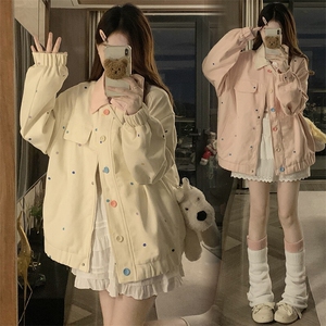 C966-P115 2025春季新款彩色波点夹克上衣春秋开衫牛仔外套图片