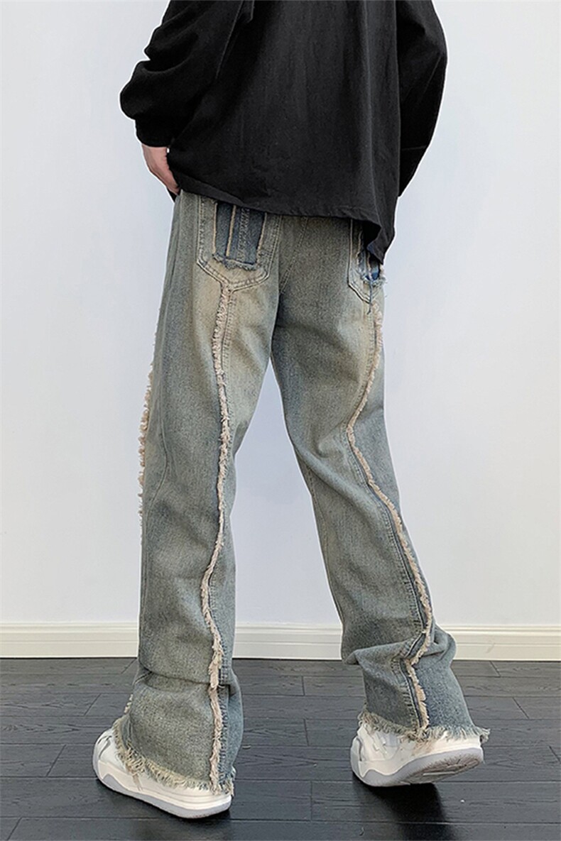 美式ins高街hiphop重工艺水洗毛边牛仔裤货号K712P65,男装牛仔裤,电商A063