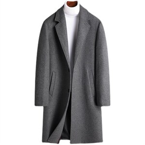 GDN2218冬季男士翻领羊毛呢子大衣中长款毛呢加厚风衣外套P195，男装毛呢大衣，电商B360