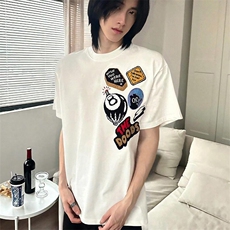 万针全刺绣工艺得物抖音高品质260克纯棉双纱美式高街短袖T恤P33，男装T恤，电商A486