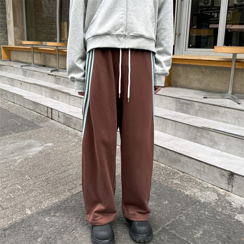条纹拼接阔腿裤运动休闲裤子bf慵懒风男女卫裤直筒长裤K5842-P51,男装休闲裤,星座412-3