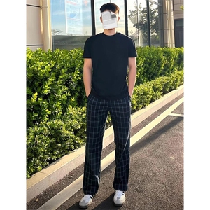 特批P40无差价网图 夏季轻薄格子裤微喇大码休闲裤男K5773图片