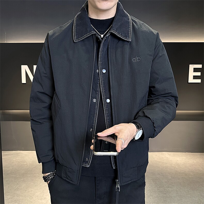 标50绒2025冬季跑量新款男士假两件老钱风翻领白鸭绒羽绒服夹克,男装夹克,电商A225