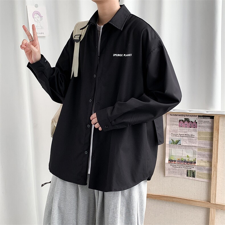 潮牌新款不规则设计感衬衫男宽松字母印花衬衣外套CS0600-P43,男装衬衫,星座308B-1