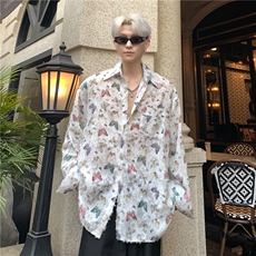 潮复古蝴蝶流苏毛边长袖衬衫男女情侣小众设计高级感衬衣特p48，男装衬衫，电商C307A