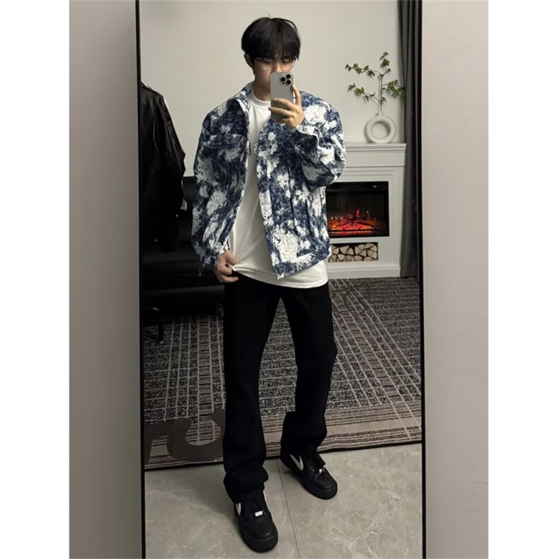 潮牌短款外套春秋款2024年新款宽松垫肩西装牛仔夹克GP39-P58,男装夹克,星座1109-3