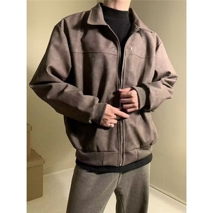 美式复古皮衣外套男痞帅风短款正肩夹克翻领春秋季棒球服情侣外套图片