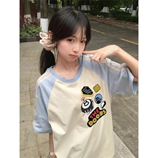 抖音得物品质二开240克宽松纯棉美式潮牌插肩三杠织带短袖T恤，男装T恤，电商A486