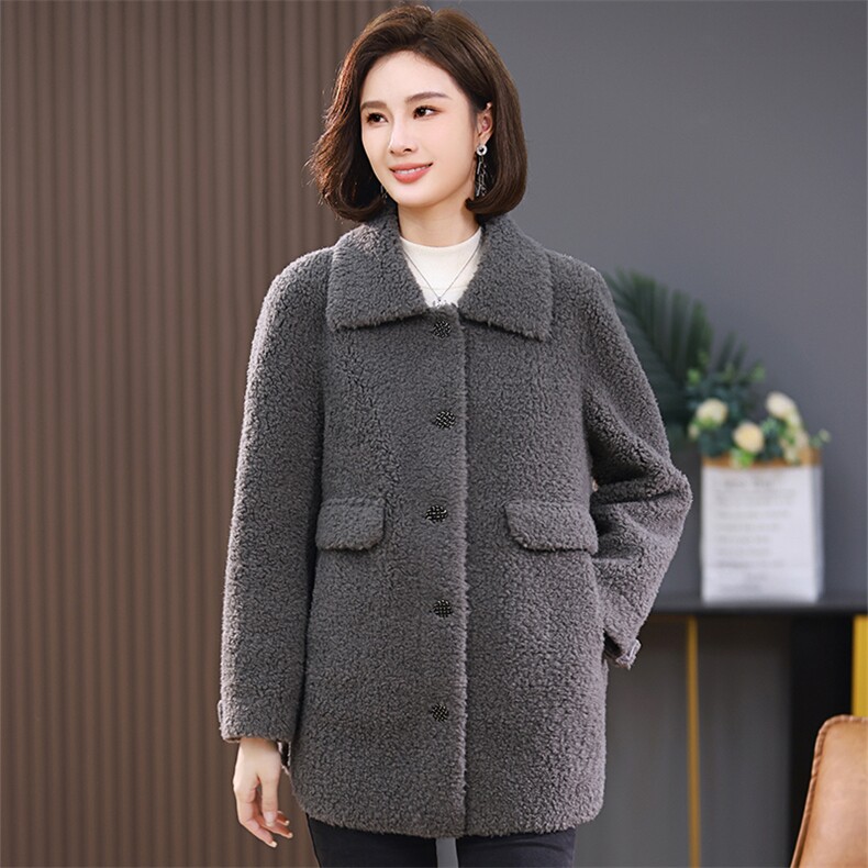 外套女2025秋冬季新款颗粒绒宽松大码中年妈妈羊羔毛大衣皮毛一体,女装羊羔毛/颗粒绒,伊满意