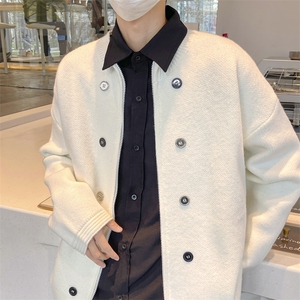 港风春款男立领开衫毛衣双排扣拉链针织衫线衣外套M013 P55图片
