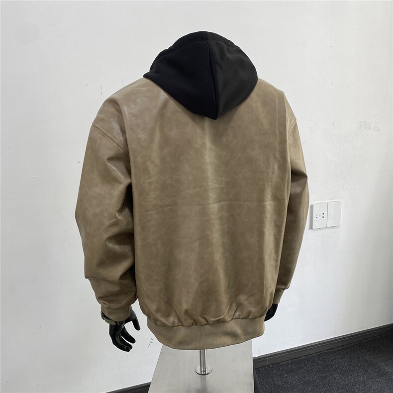 美式高阶秋冬PU连帽飞行员夹克痞帅百搭情侣外套J57511TP85,男装夹克,电商A247