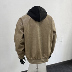 美式高阶秋冬PU连帽飞行员夹克痞帅百搭情侣外套J57511TP85，男装夹克，电商A247