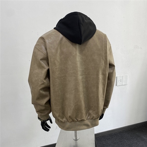 美式高阶   秋冬PU连帽飞行员夹克痞帅百搭情侣外套 J57511 TP85图片