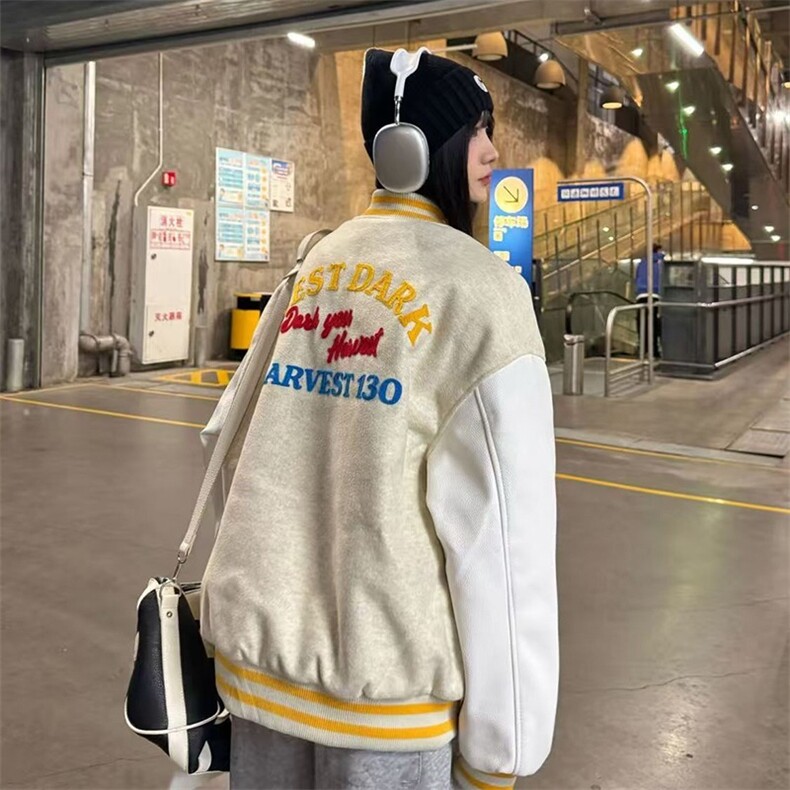 美式复古拼色字母刺绣棒球服情侣夹克春秋宽松百搭设计感外套上衣,男装夹克,星座506A