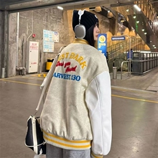 美式复古拼色字母刺绣棒球服情侣夹克春秋宽松百搭设计感外套上衣，男装夹克，星座506A