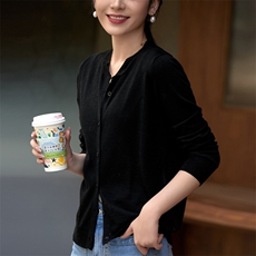 轻奢细腻柔软温柔精纺圆领针织开衫，女装针织衫/毛衣，忠诺羊绒
