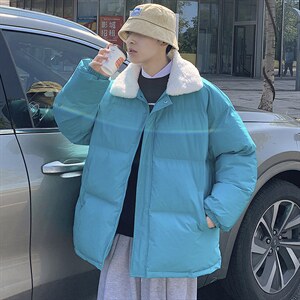 2023冬季男士羊羔毛翻领棉衣男纯色港风面包服棉服A071-Y277-P115，男装棉衣，电商A071