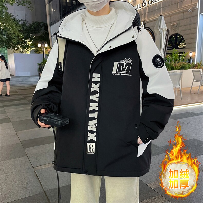 加绒加厚连帽夹克男秋冬时尚潮流加厚棉衣男外套MY1686-P73图片