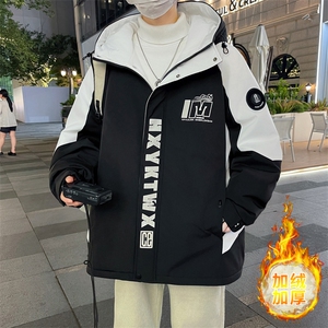 加绒加厚连帽夹克男秋冬时尚潮流加厚棉衣男外套MY1686-P73图片