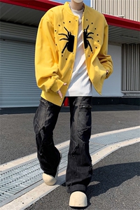原创潮流欧美式街头蜘蛛刺绣飞行员夹克棒球服宽松秋男女情侣外套图片