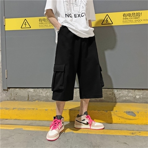 高街工装七分裤男夏季薄款宽松直筒日系休闲过膝短裤潮D6050-p28图片