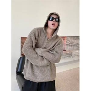 2026新款美式潮牌小众设计款羊毛连帽大毛衣慵懒宽松大版型男图片