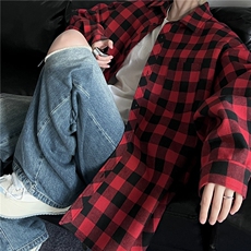 慵懒风潮流休闲宽松百搭情侣格子衬衫C2162-P32【特价】，男装衬衫，电商A007