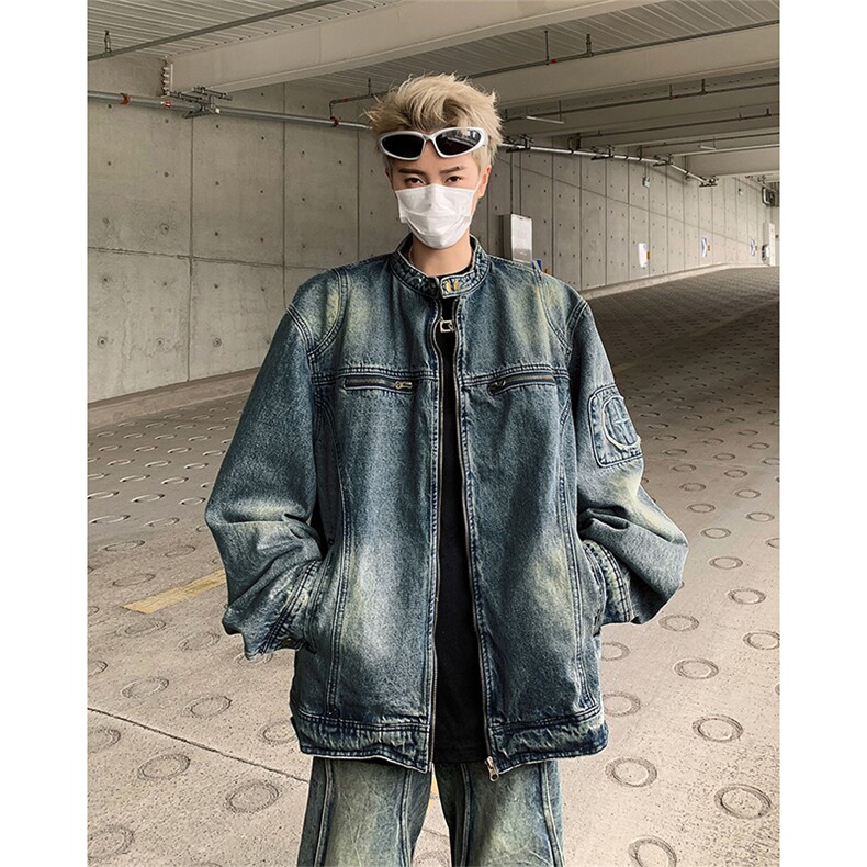新款日系复古水洗牛仔外套男女BF风宽松情侣工装上衣JK89366-p73,男装工装外套,星座1008