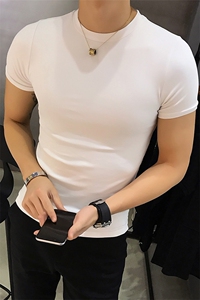 5111夏季青年休闲潮流百搭纯色圆领修身纯棉短袖T恤男p30图片