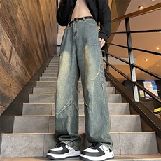 牛仔裤男春季美式复古vibe微喇裤子设计感阔腿休闲长裤72660-p45，男装牛仔裤，星座1008