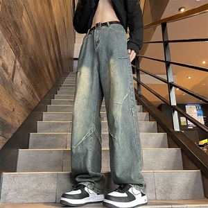 牛仔裤男春季美式复古vibe微喇裤子设计感阔腿休闲长裤72660-p45图片