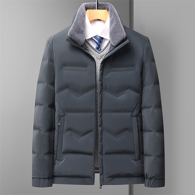 冬季新款男士可脱卸毛领休闲棉服中年宽松休闲棉衣服男装保暖外套图片