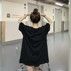 韩版新款宽松中长款设计感开叉抽绳小熊印花短袖T恤，男装T恤，星座506A