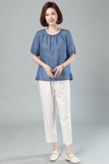 2024夏季新款时尚潮流休闲两件套宽松显瘦牛仔上衣+白色裤子套装，女装套装/套裙，阿丹