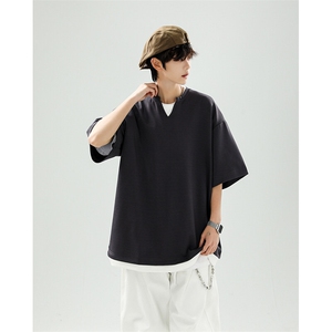 8XL-M 特大码短袖男假两件五分袖高品质空气层宽松上衣DX321P35图片