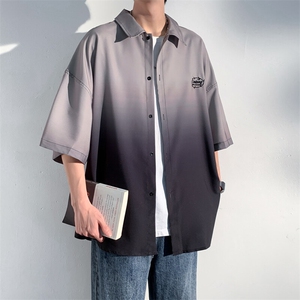 宽松大码渐变色冰丝衬衫短袖男女中性风 XZ301A  C9911 P45 控58图片
