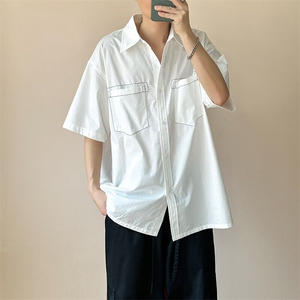 现货-夏季线条衬衫男宽松青少年时尚潮牌短袖衬衣-AC23005-P50图片