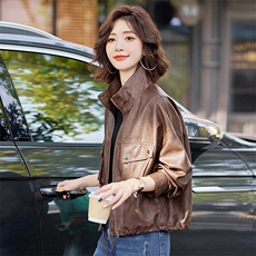 小皮衣外套女2025秋新款休闲pu皮夹克上衣高级感美拉德小个子穿搭，女装皮衣，缘衣格