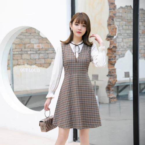 现货春季新款格子连衣裙，女装连衣裙，西子阁