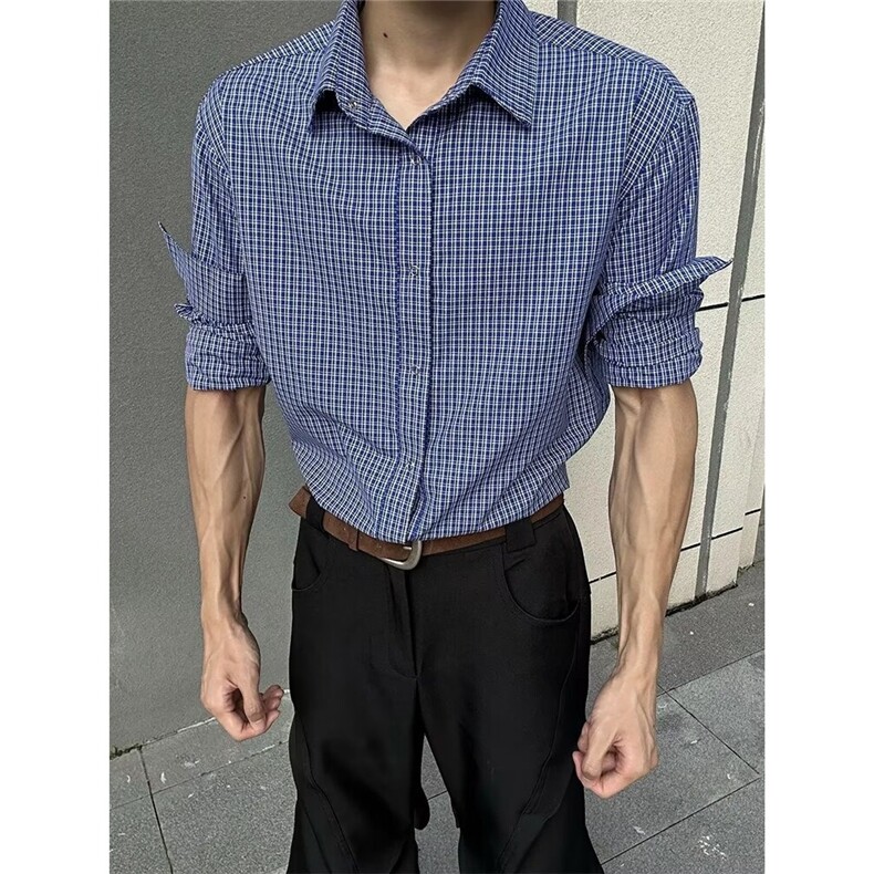 【有货】DCS5168-特批48藏蓝格子衬衫宽松外穿长袖上衣春秋新款，男装衬衫，星座603-2