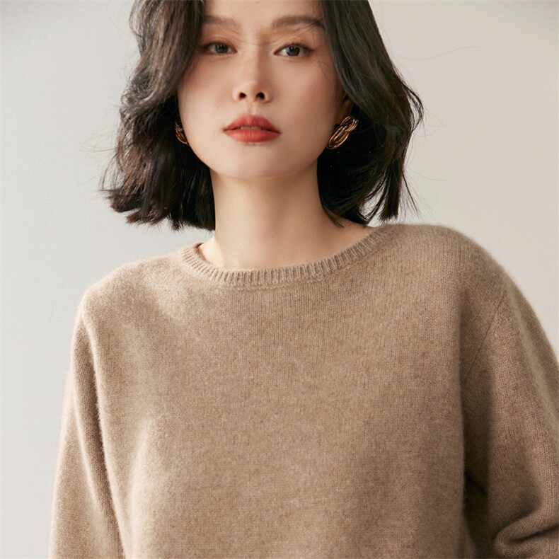 2025年秋季纯色针织长袖套头上衣女,针织衫/毛衣,鸥蕊娅羊绒