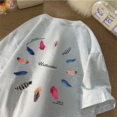 抖音得物供货210克现货宽松纯棉美式潮牌印花落肩袖纯棉T恤AT2118，男装T恤，电商A443