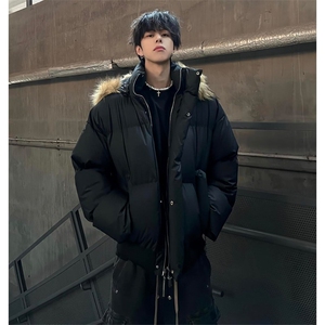 美式短款毛领羽绒服男款冬季痞帅高级感连帽派克棉服cleanfit外套图片