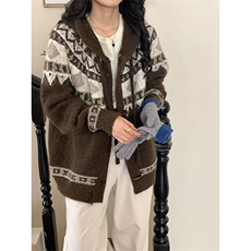 抖音得物秋冬新款开衫毛衣美式复古休闲慵懒风V领针织衫男外套潮，男装针织衫/毛衣，电商A443