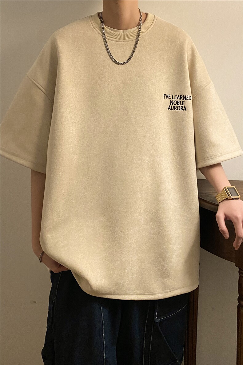 2023新款麂皮绒舒适短袖男生潮流字母刺绣T恤JK23230-p28控39,男装T恤,星座605(原A050)